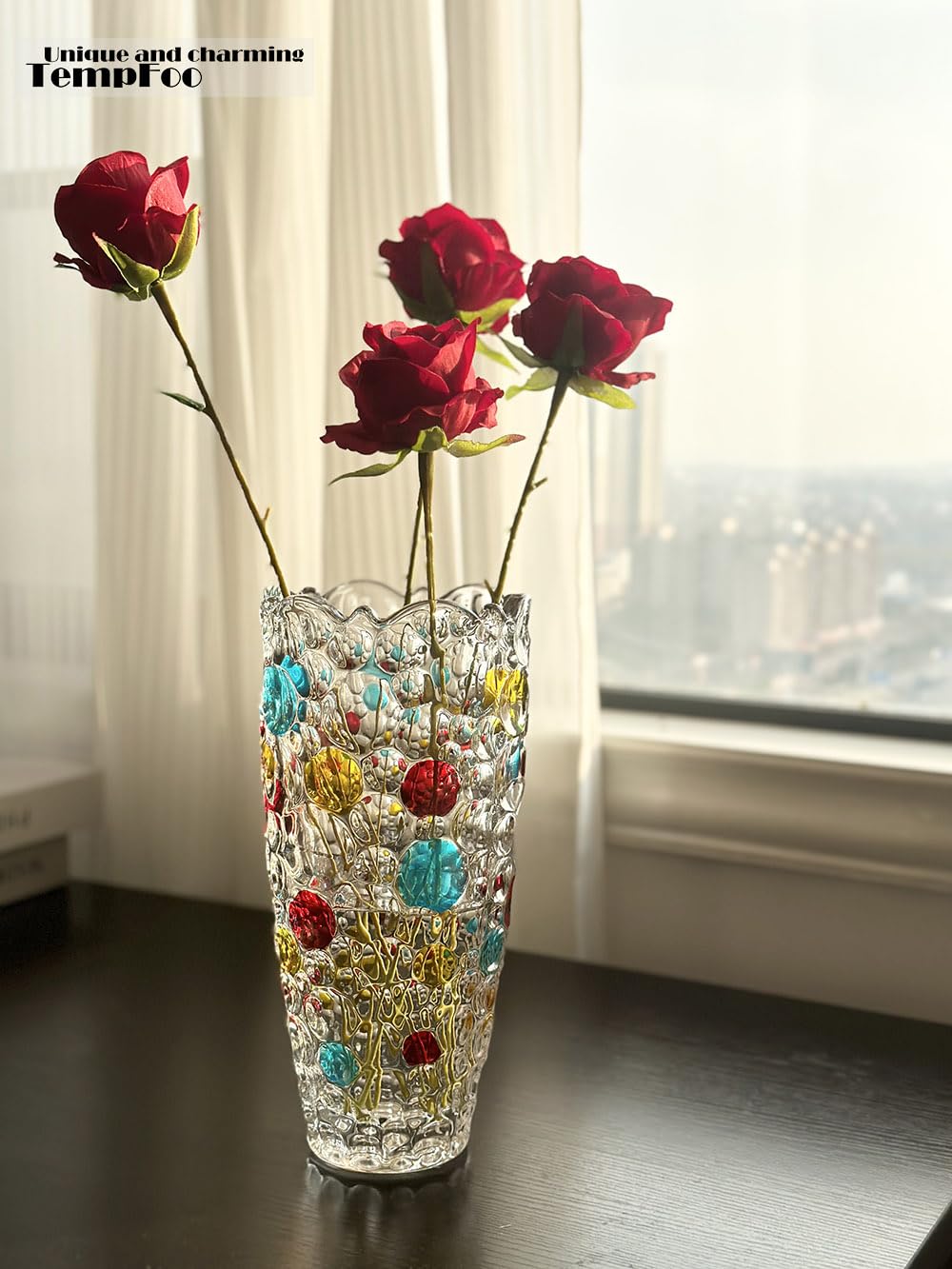 Black Grey Vase, Flower Vase, Large Tall Glass Vases for Decoration, Aesthetic, Large Glass Vase with Ribbed Texture, Modern Living Room, Black Art Decoration