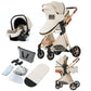 Reenborn 3-in-1 Pushchair, Buggy with Two Reversible Sliding Modes, Pushchair with Frame Aluminium Alloy, Baby Pram, 3-in-1 Complete Set with One-Click Folding Design