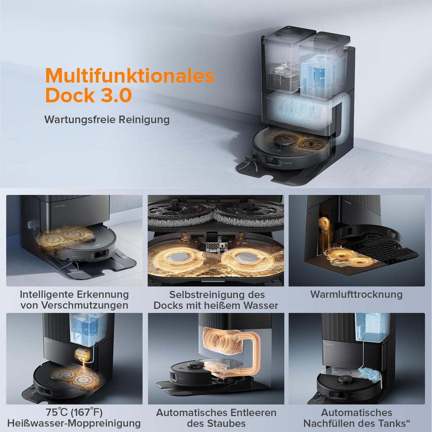 roborock Qrevo Edge Robot Vacuum Cleaner with Mop Function, Edge Cleaning, Heatable Mop, 75°C Hot Water