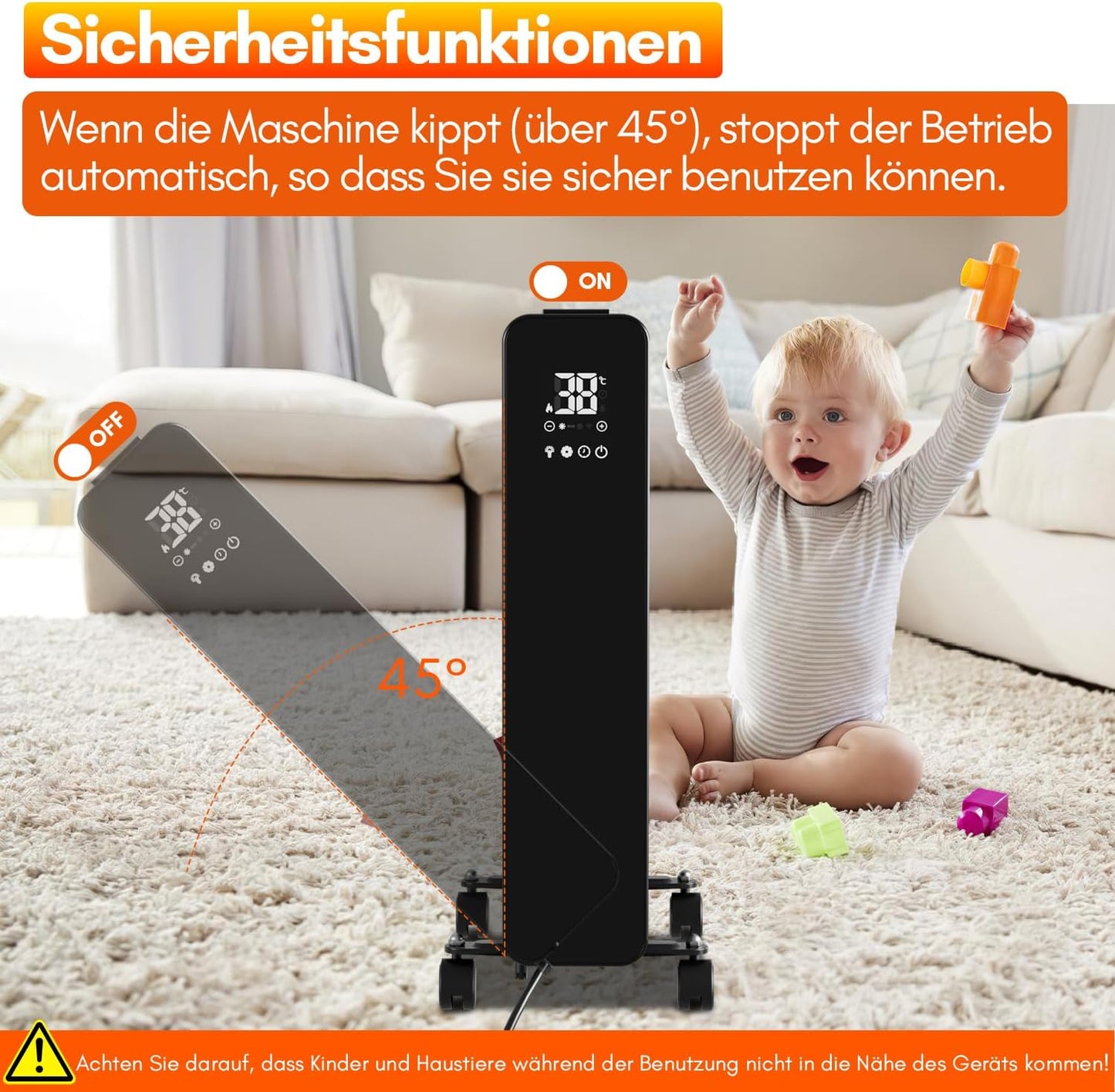 Heizung Fiqops Oil Radiator 2500 W, Energy Saving with 11 Ribs 3 Heat Settings, Thermostat, WiFi App & Remote Control, Digital Display