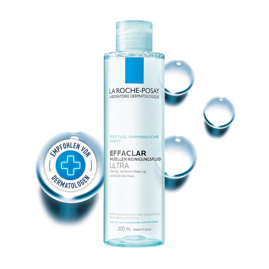 La Roche Posay Effaclar Mizellen Reinigungsfluid Ultra, Gesichtsreinigung für fettige, unreine Haut, Klärende Reinigungslotion, Mizellenwasser, 200 ml
