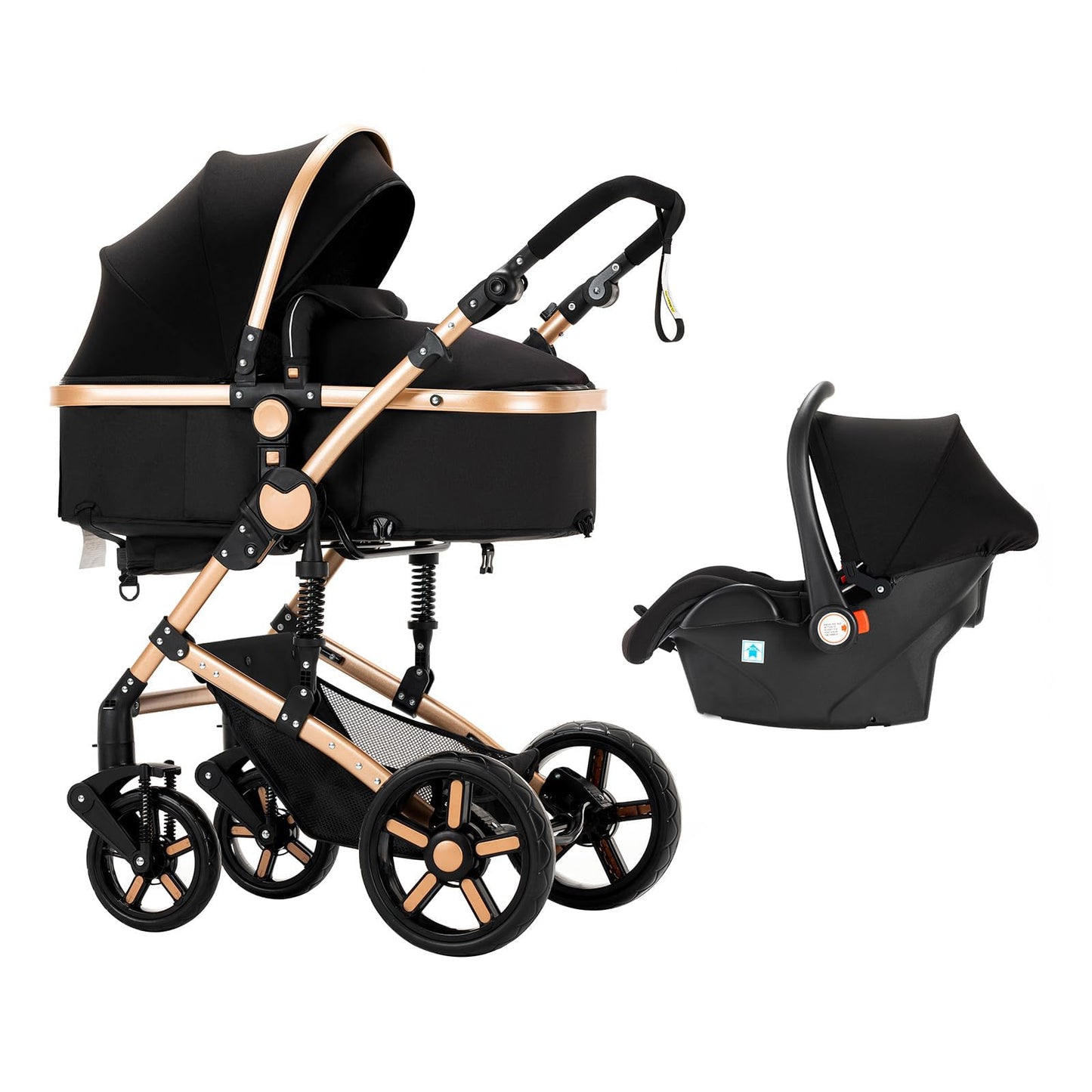 Reenborn 3-in-1 Pushchair, Buggy with Two Reversible Sliding Modes, Pushchair with Frame Aluminium Alloy, Baby Pram, 3-in-1 Complete Set with One-Click Folding Design