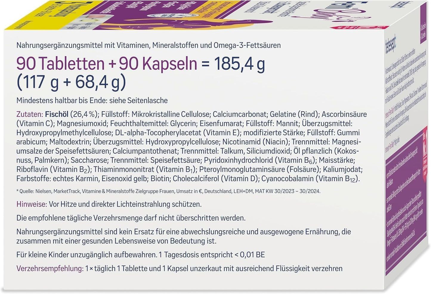 Tetesept Femi Baby - 16 Nutrients for Desiring Children, Pregnancy & Breastfeeding - with Folic Acid, Iron, Iodine + DHA - 1 x 3 Month Pack of 90 Tablets + 90 Capsules