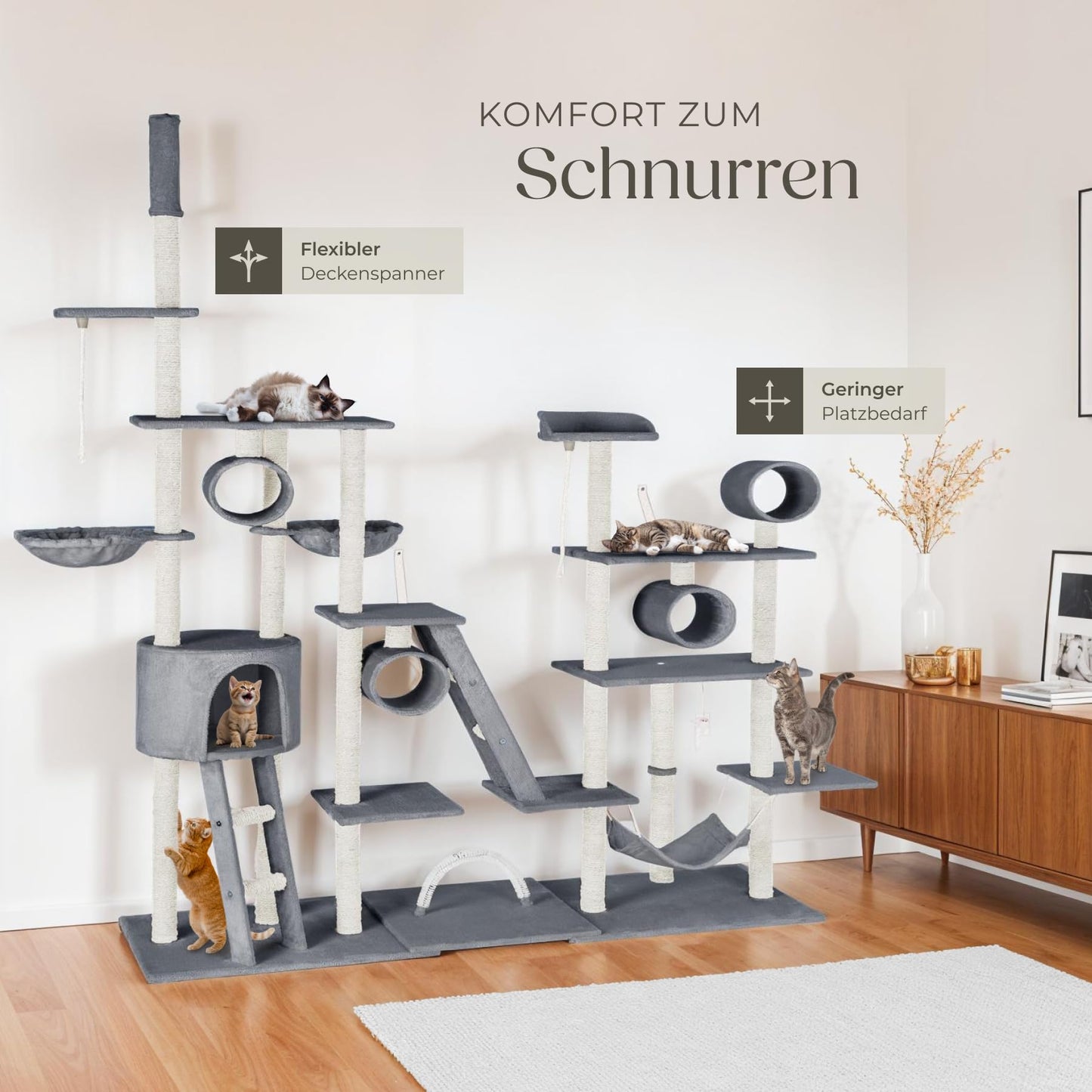 Kratzbaum Snooky | Spielcenter mit Kratzbäumen über mehrere Ebenen | Katzenhaus Aussichtsplattformen