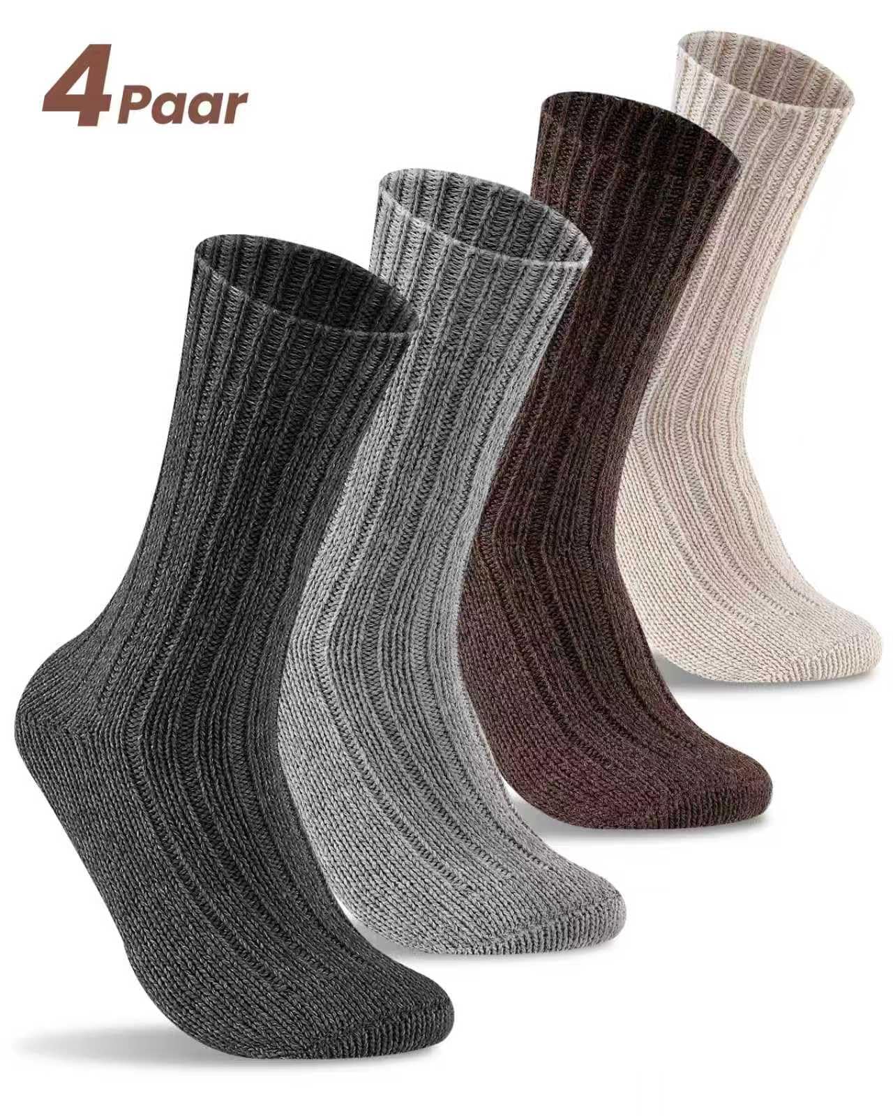 4 Paar Alpaka Socken für Herren Damen, Atmungsative Thermosocken Extra Warm, Dicke Wintersocken mit Alpakawolle