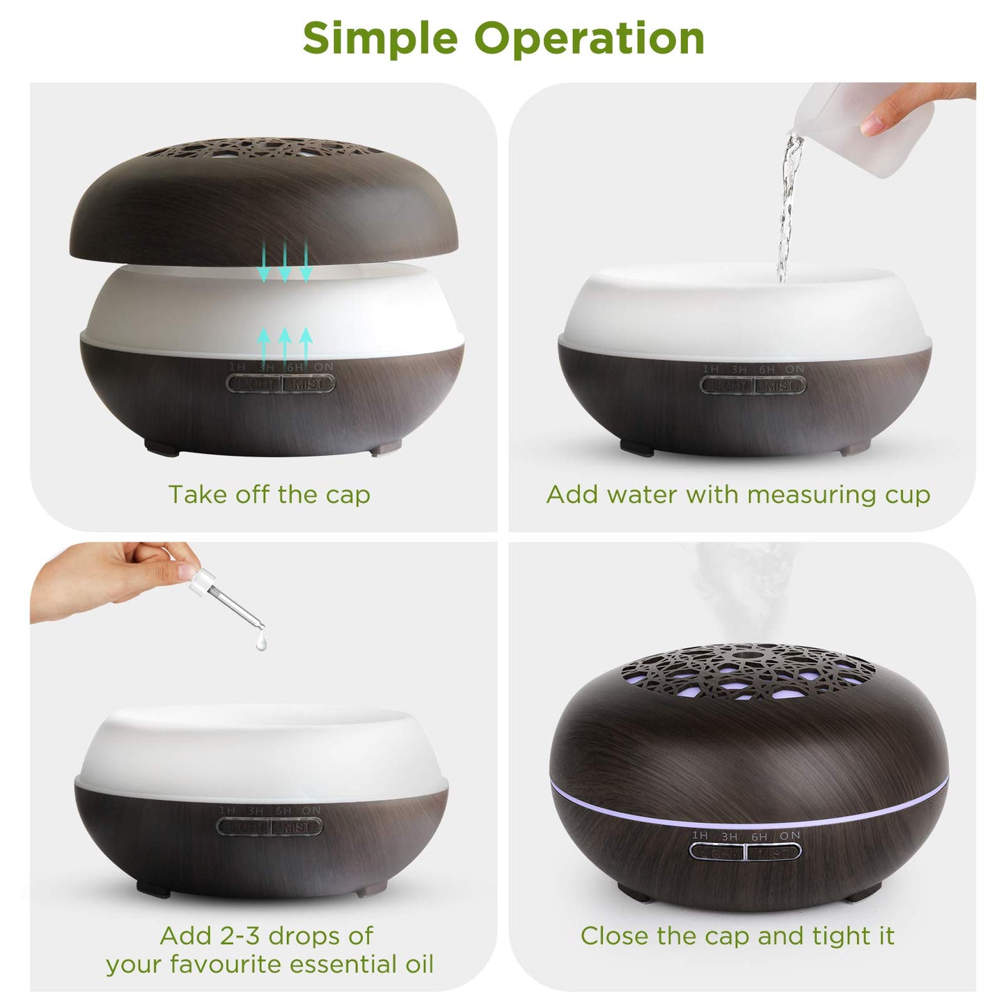 Aroma Diffuser Luftbefeuchter 550ml mit Fernbedienung, Ultraschall Vernebler Duftlampe Öle Diffusor mit 7 Farben LED Wasserlose Abschaltautomatik