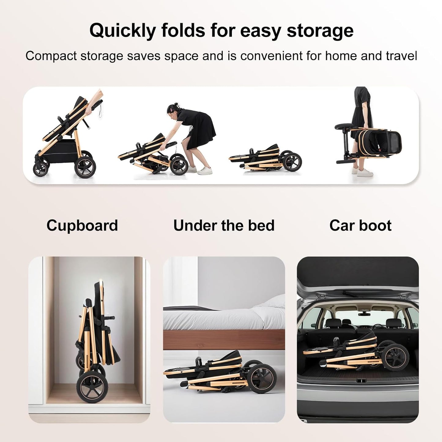 3-in-1 Pram Set with Seat, Baby Bed is Foldable, Adjustable Reclining Position,up to 15 kg, 0-3 Years