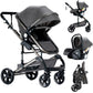 Reenborn 3-in-1 Pushchair, Buggy with Two Reversible Sliding Modes, Pushchair with Frame Aluminium Alloy, Baby Pram, 3-in-1 Complete Set with One-Click Folding Design