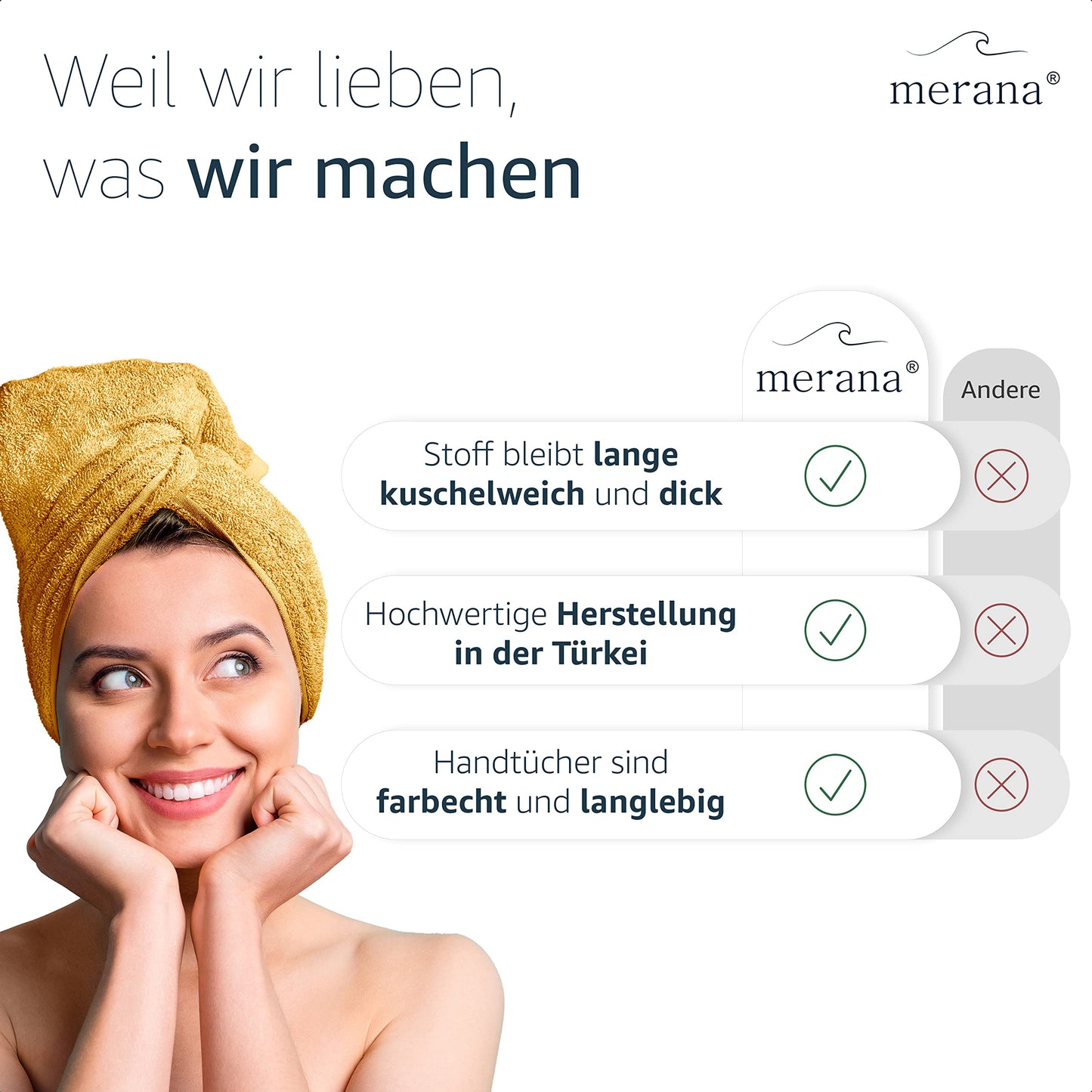 Merana Rome Handtuch Set | saugstark, weich und fusselfrei | Frottier Luxus Qualität | 100% Baumwolle | Oeko-TEX | 4 x Gästetücher (30x50cm))