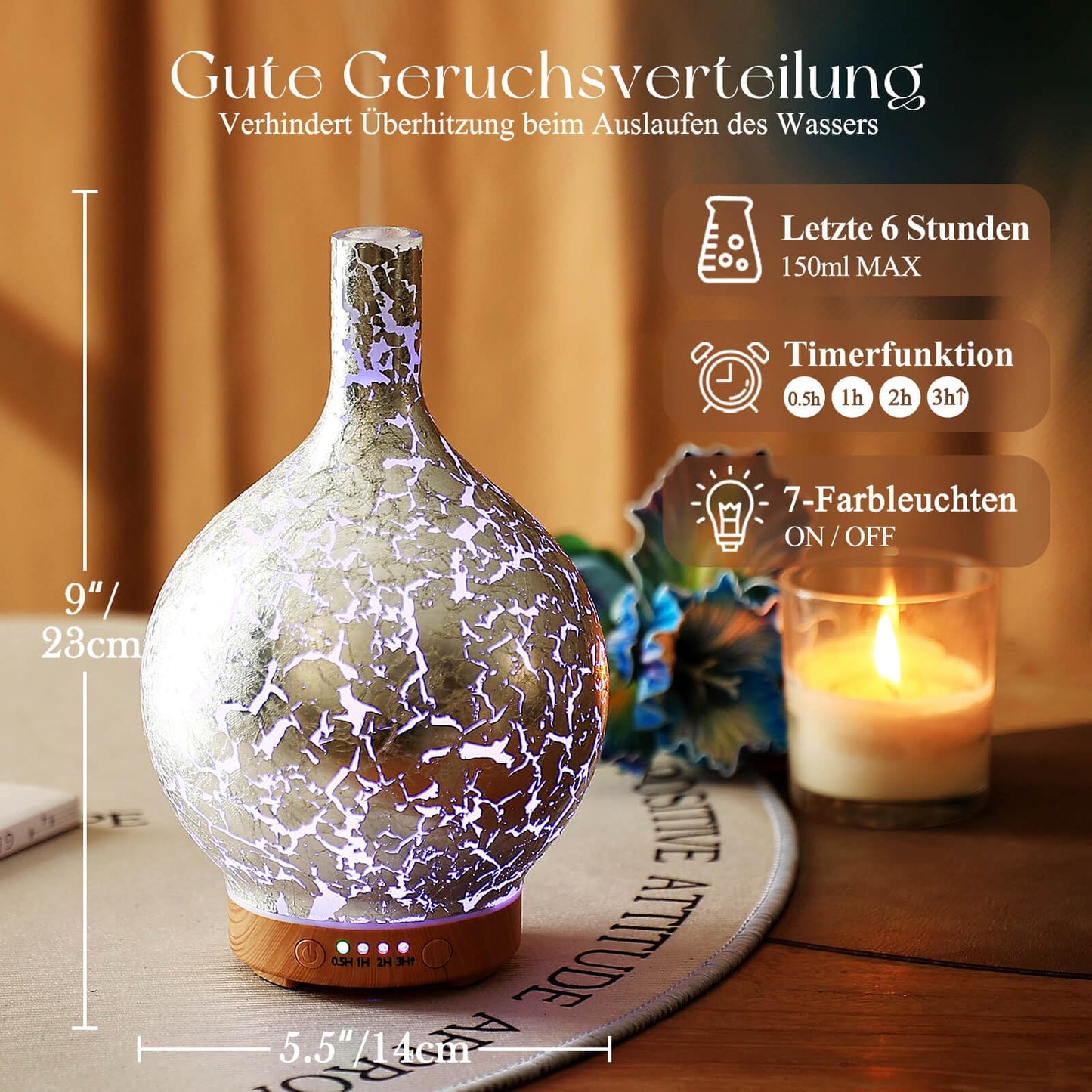 Aroma Diffuser Luftbefeuchter,150ml Luftbefeuchter Ultraschall Leise 7 farbwechselnde LEDs,Diffuser für Ätherische Öle Raumbefeuchter