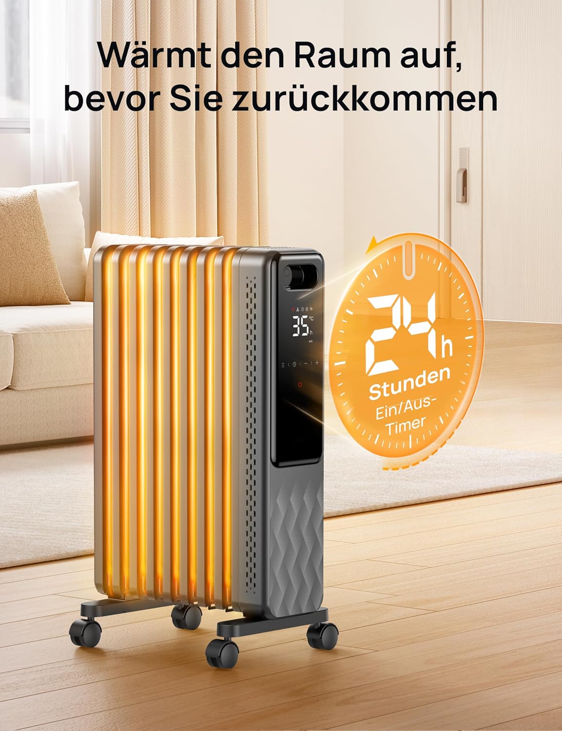 Radiator Heizung Energy Saving mit Thermostat 2000 W, Mobile Electric Heater