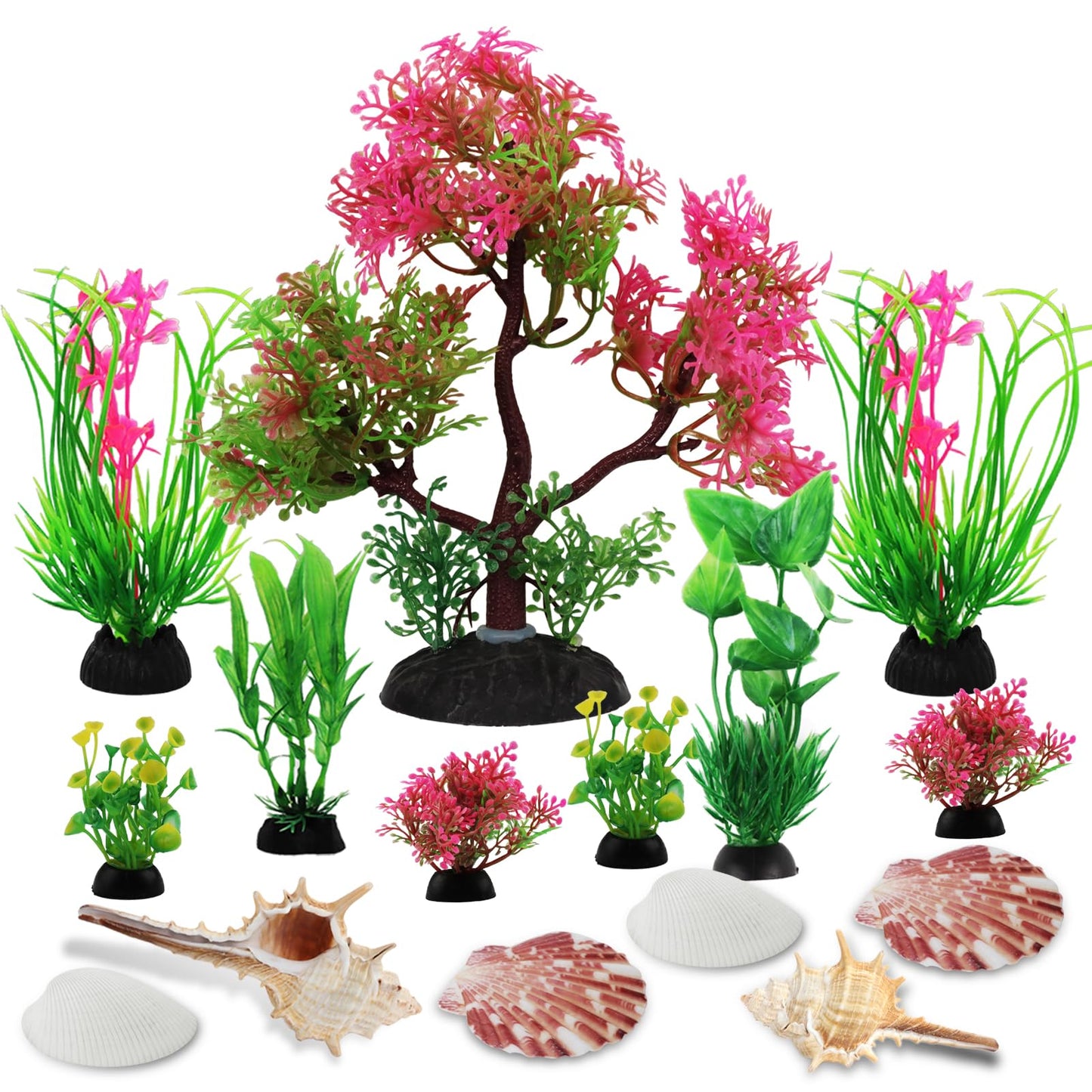 Pack of 10 Artificial Plants Aquarium Decoration Green Plastic Plants