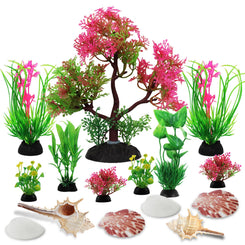 Pack of 10 Artificial Plants Aquarium Decoration Green Plastic Plants
