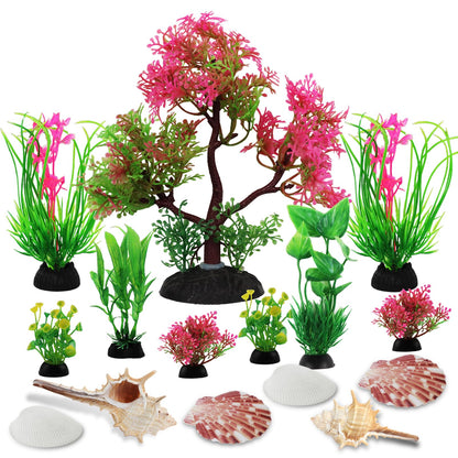 Pack of 10 Artificial Plants Aquarium Decoration Green Plastic Plants