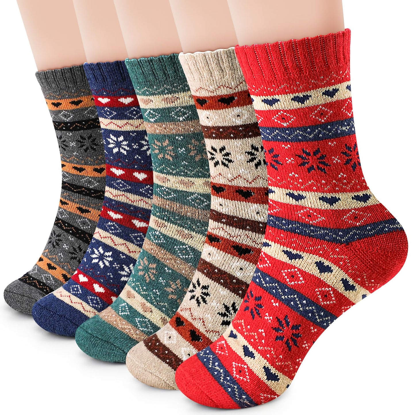 Airabc 5 Pairs of Women's Thermal Socks, Warm Winter Socks, Colourful Cosy and Breathable