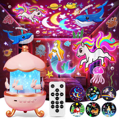 Starry Sky Projector Baby with 15 Films, Music Box Unicorn with 15 Music, 7 Colours Bedside Lamp, Night Light, Unicorn Toy, Girls Toy, Children's Room Decoration