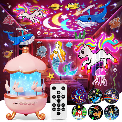 Starry Sky Projector Baby with 15 Films, Music Box Unicorn with 15 Music, 7 Colours Bedside Lamp, Night Light, Unicorn Toy, Girls Toy, Children's Room Decoration