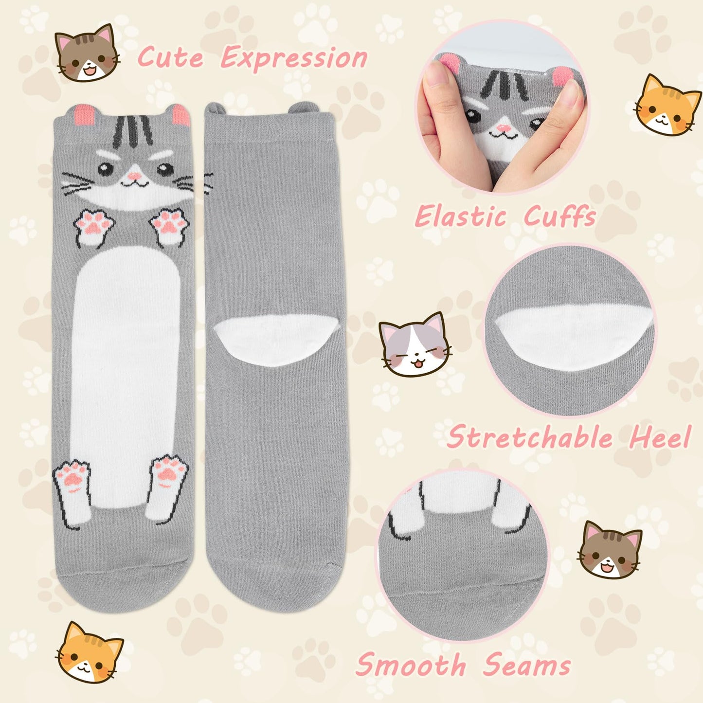 Chalier Cozy 5 Paar Damen Socken Hunde Katzen Motiven, Baumwolle