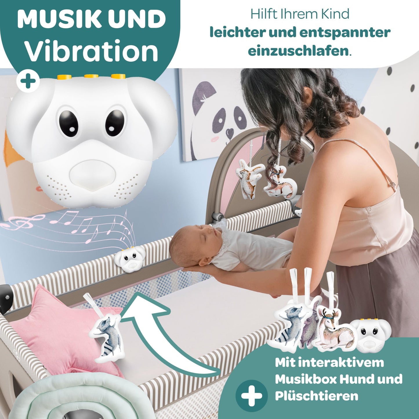 Kidiz Baby Cot, Travel Cot, Foldable with Mattress and Wheels, 120 x 60 cm, Side Entrance