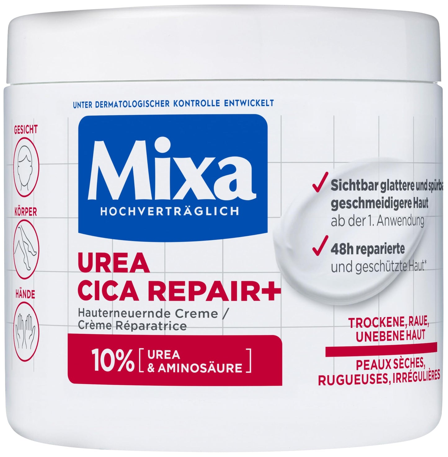 Mixa Urea hauterneuernde Creme mit Urea & Niacinamide, für trockene und raue und unebene Haut, repariert und glättet, Feuchtigkeitspflege für Hände und Gesicht