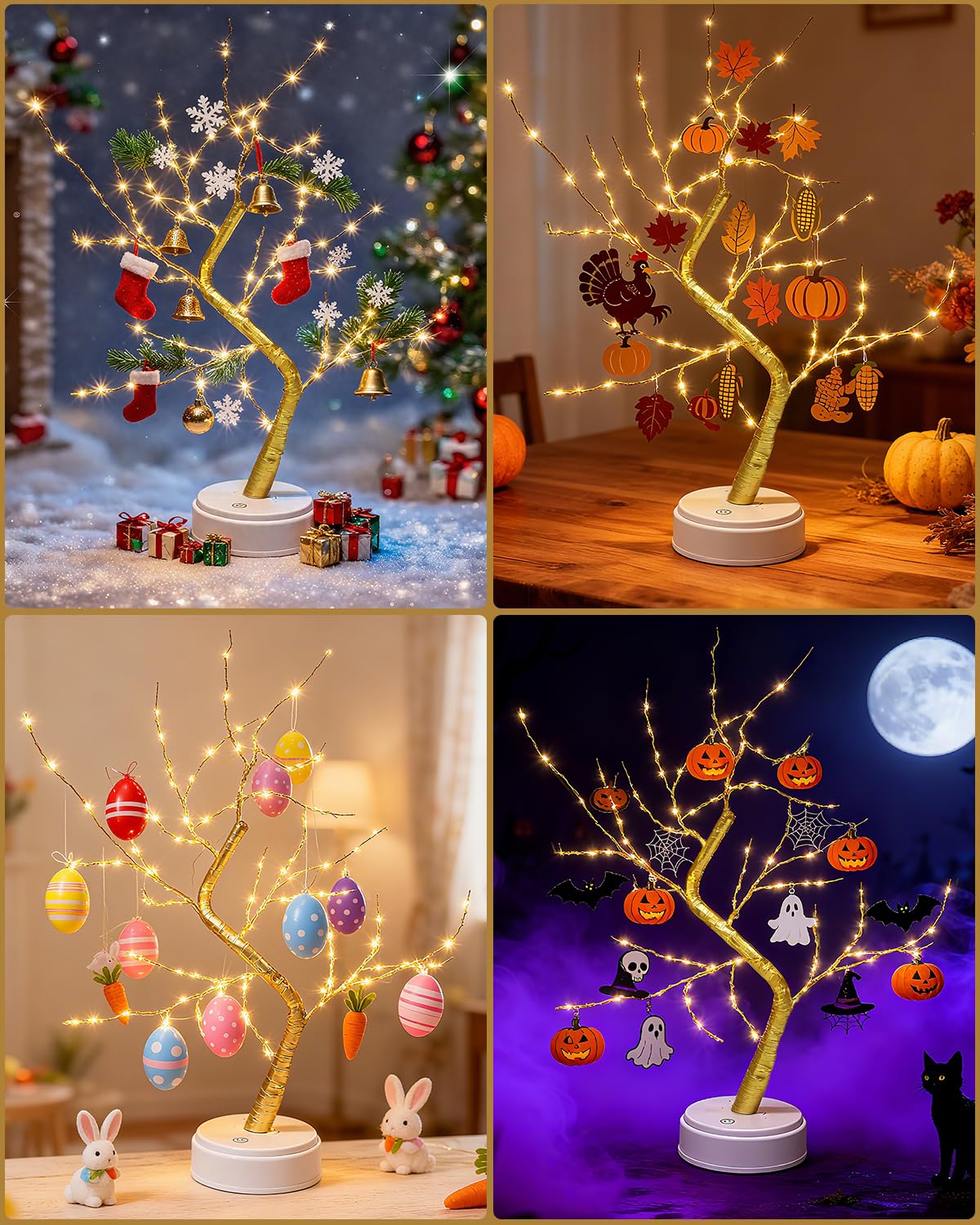 LED Lichterbaum, Baum Licht Warmweiß Verstellbare Äste, 108 LED Baum Lampe Dekobaum Belichtet Baumbeleuchtung Innen Deko