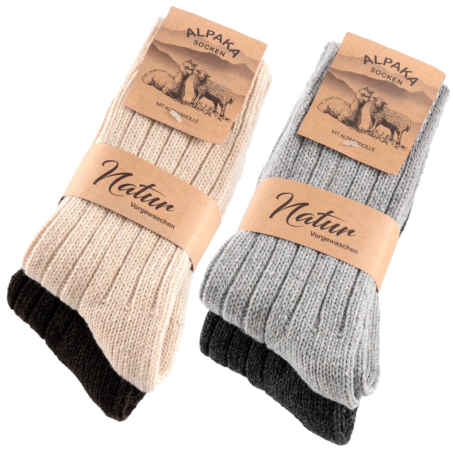 4 Paar Alpaka Socken für Herren Damen, Atmungsative Thermosocken Extra Warm, Dicke Wintersocken mit Alpakawolle