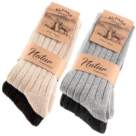 4 Paar Alpaka Socken für Herren Damen, Atmungsative Thermosocken Extra Warm, Dicke Wintersocken mit Alpakawolle