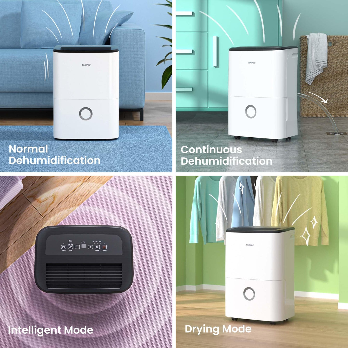 Luftentfeuchter, Dehumidifier 10 L/24 hr, Room Size Approx. 50 m³ (20 m²), LED Display