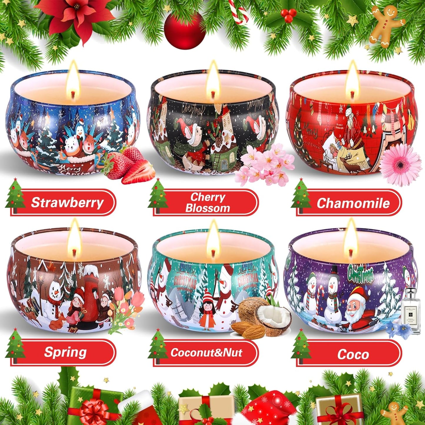 Candle Gifts for Women, Christmas Scented Candle, Pack of 6 Natural Soy Wax Aroma Candle