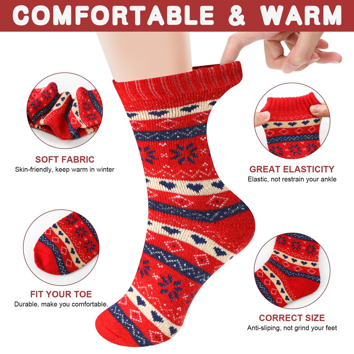 Airabc 5 Pairs of Women's Thermal Socks, Warm Winter Socks, Colourful Cosy and Breathable