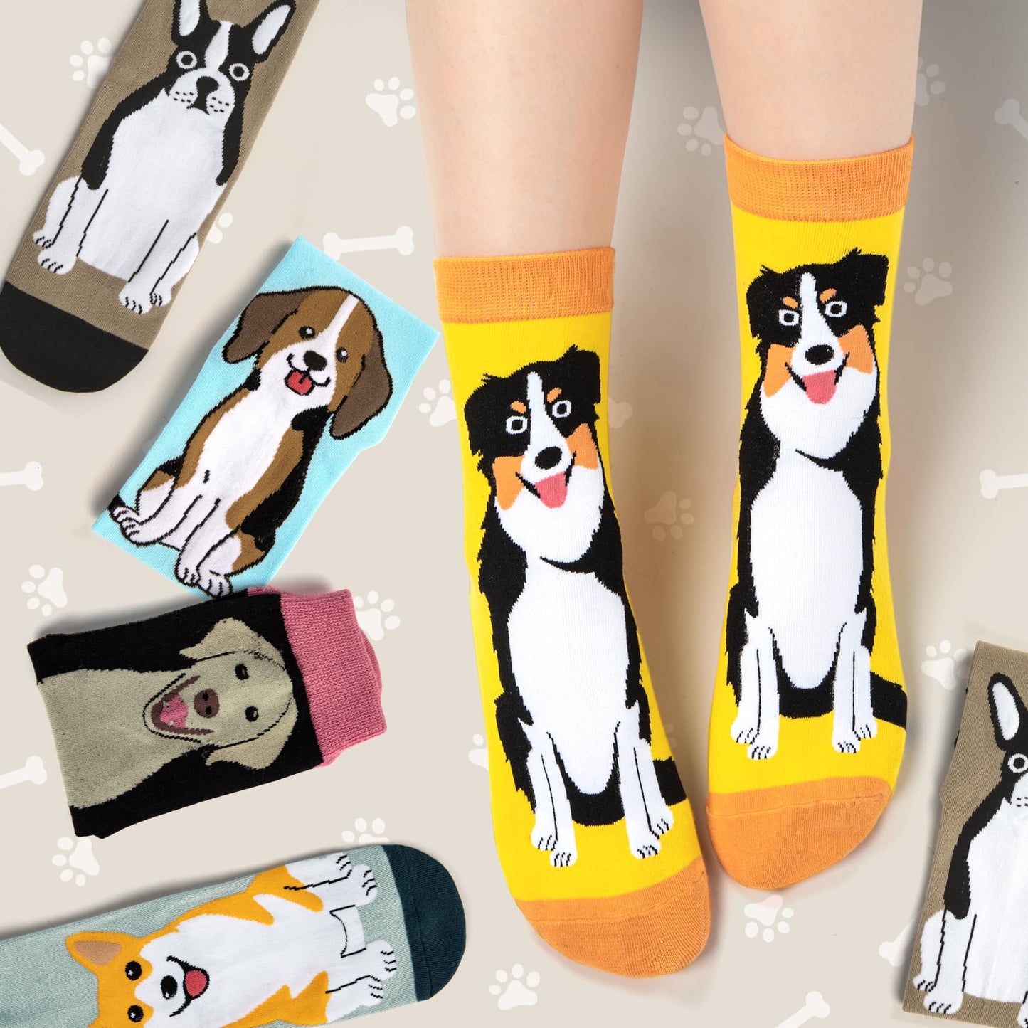 Chalier Cozy 5 Paar Damen Socken Hunde Katzen Motiven, Baumwolle