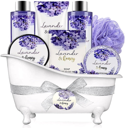 Body & Earth 8-Piece Spa Gift Set for Women, Cherry Blossom and Jasmine Fragrance, Bubble Bath, Shower Gel, Bath Salt, Body Lotion