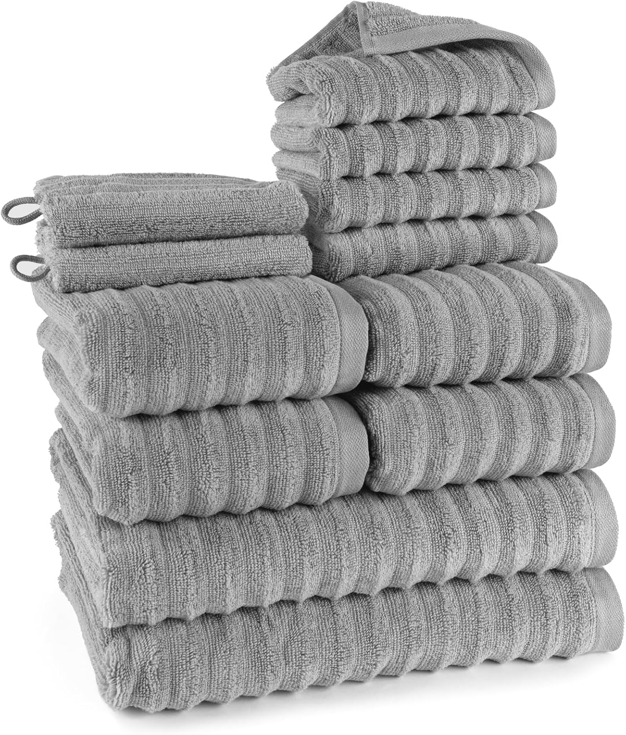 Pure Label 6-Piece Hand Towel Set with Hanging Loops Made of 100% Cotton, Absorbent and Soft, 2 x Bath Towels (70 x 140 cm), 2 x Hand Towels (50 x 100 cm), 2 x Guest Towels (30 x 50 cm),