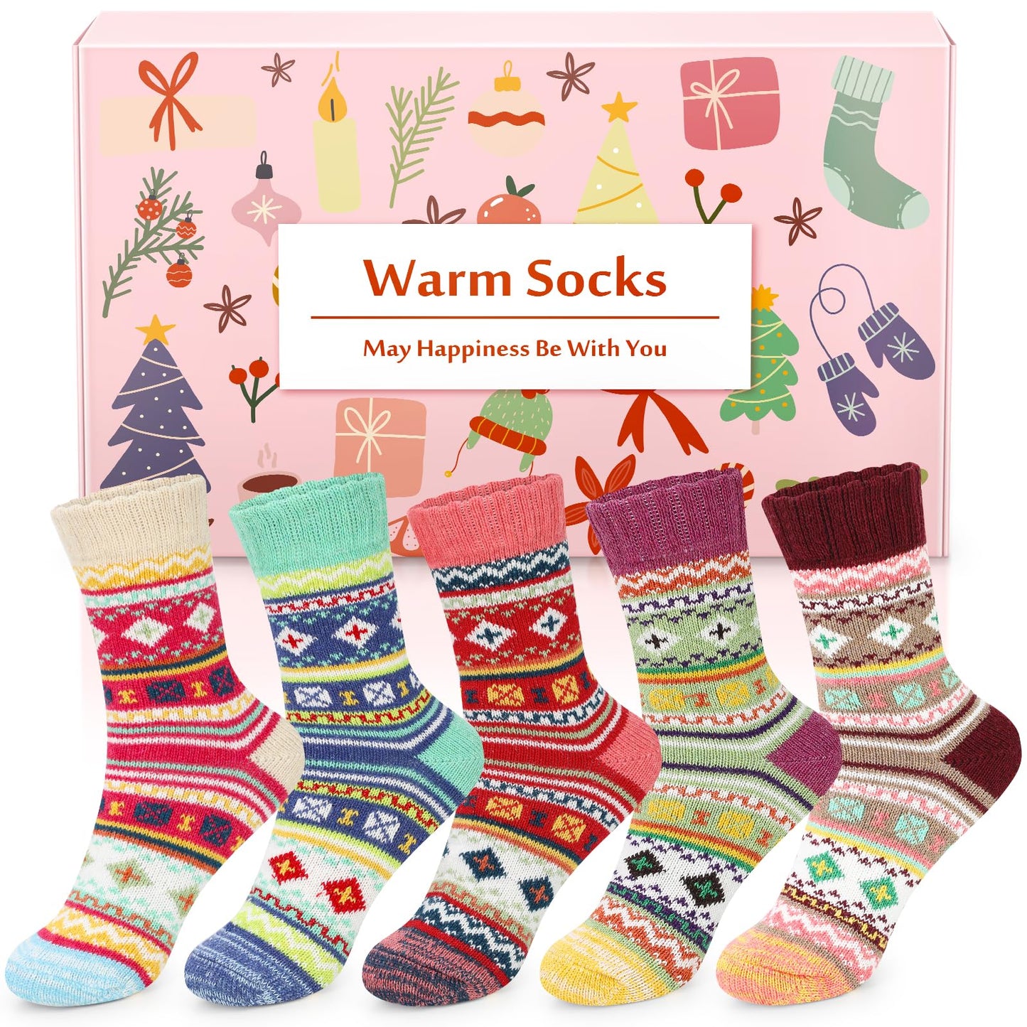 Airabc 5 Pairs of Women's Thermal Socks, Warm Winter Socks, Colourful Cosy and Breathable