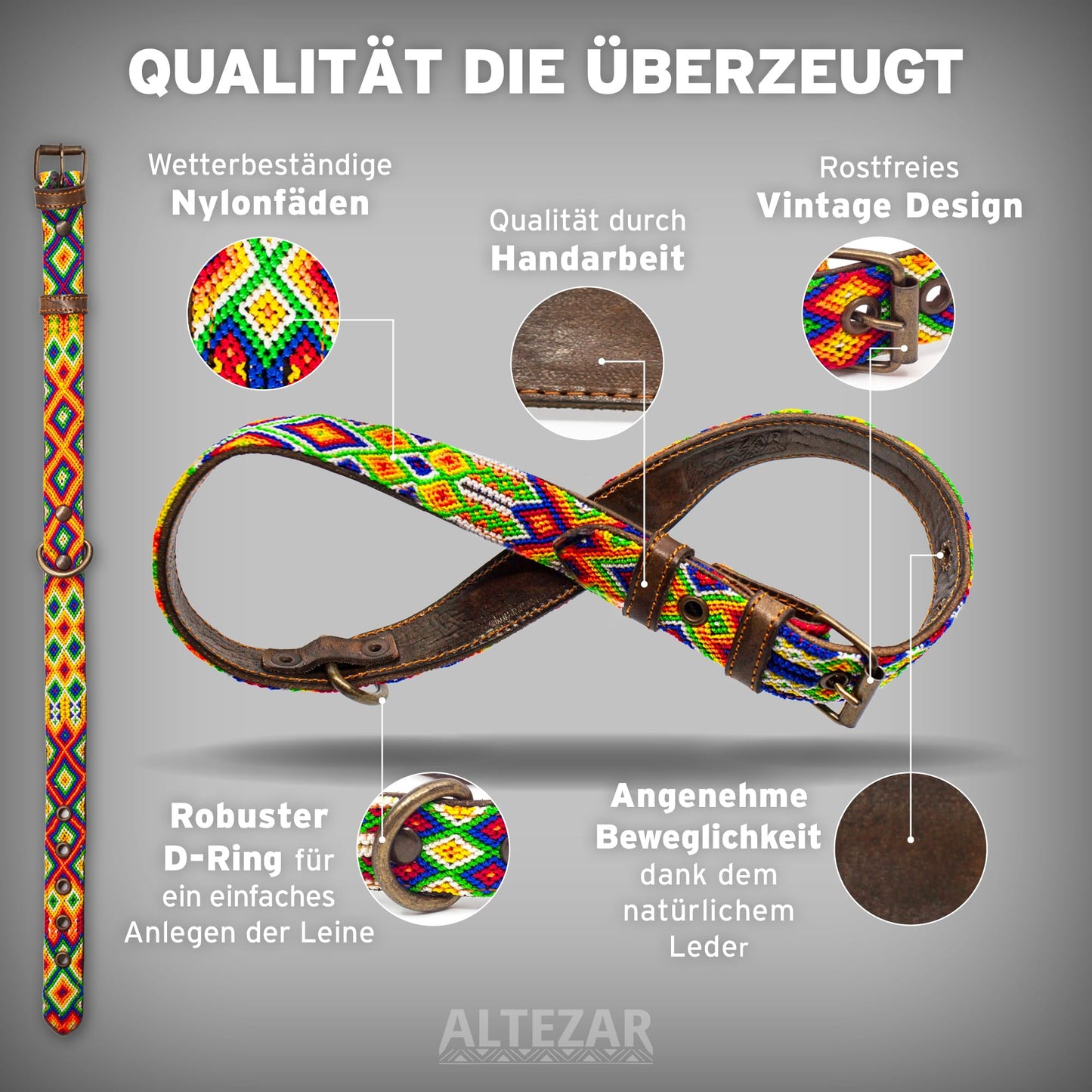 Hundehalsband Leder - braunes Rindsleder Tribal Grün/Braun/Beiges