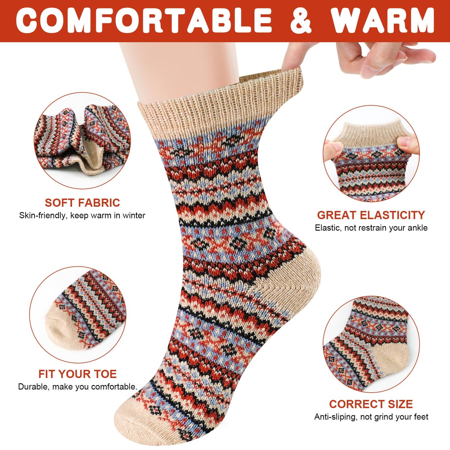 Airabc 5 Pairs of Women's Thermal Socks, Warm Winter Socks, Colourful Cosy and Breathable