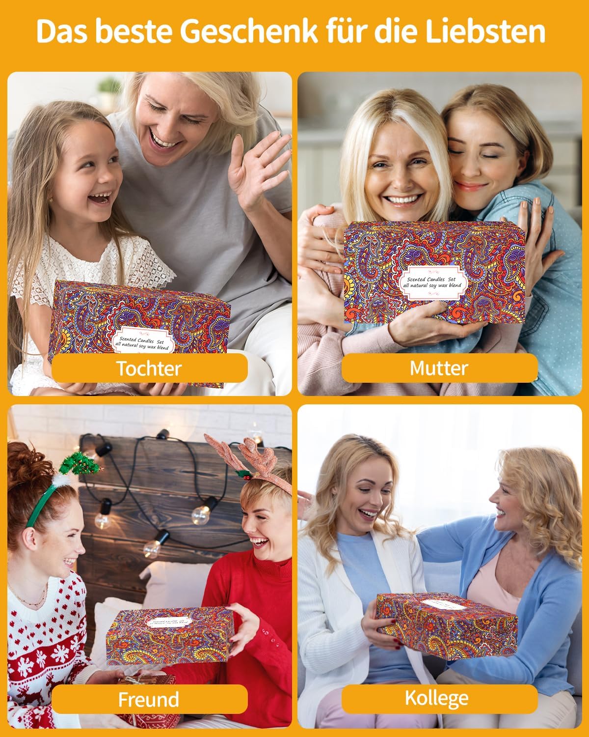 Scented Candle for Women, Scented Candles Gifts, Pack of 16 Scented Candles in Glass, 180 Hours, 100% Soy Wax