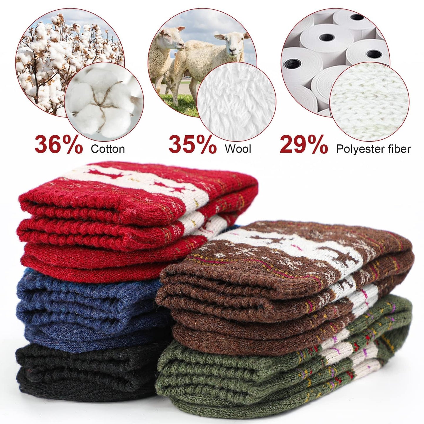 Airabc 5 Pairs of Women's Thermal Socks, Warm Winter Socks, Colourful Cosy and Breathable