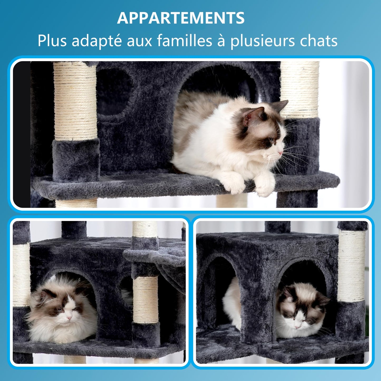 XXL Kratzbaum mit 2 groß Plattform, 3 Höhlen, 2 Korb, Plüschbälle und Sisal Kratzbäume