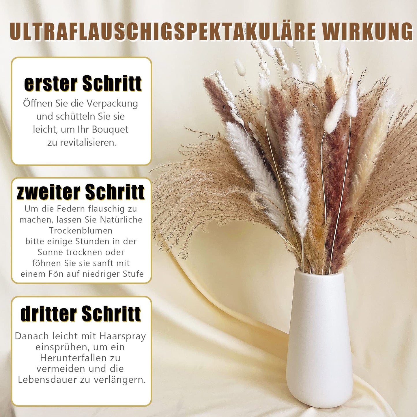 Dried Pampas Grass 60 Pieces Natural Dried Flowers Decoration, Bouquet Reed Flower Decoration for Living Room Bedroom