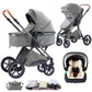 Shineey 3-in-1 Pushchair, Buggy, Foldable Pushchair Set, Combination Pushchair 3-in-1 with Large Comfortable Baby Carrycot Frame, Aluminium Alloy