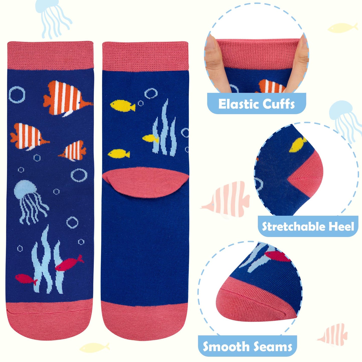 Chalier Cozy 5 Paar Damen Socken Hunde Katzen Motiven, Baumwolle