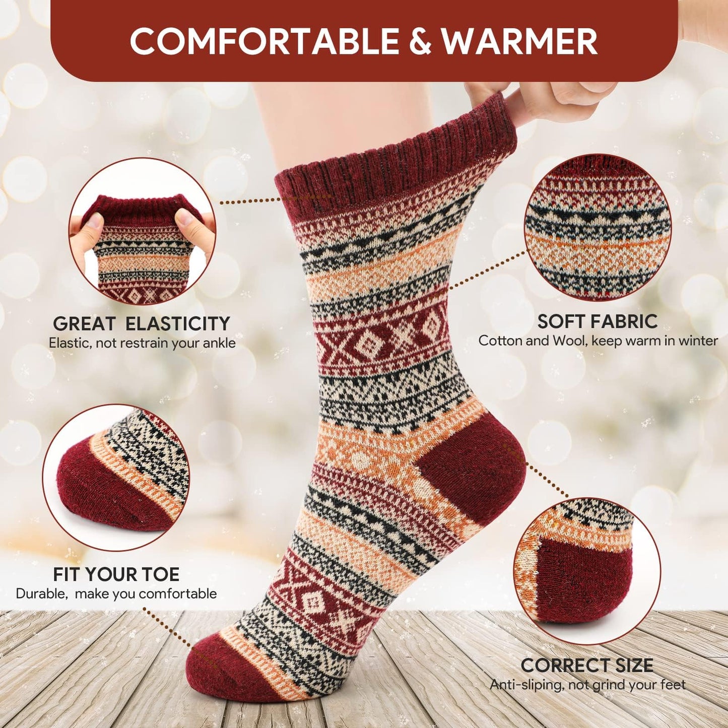 Airabc 5 Pairs of Women's Thermal Socks, Warm Winter Socks, Colourful Cosy and Breathable