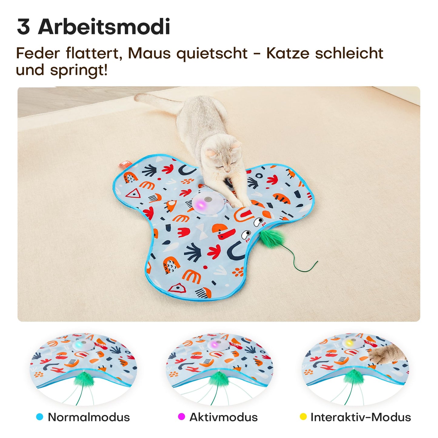 Potaroma Interaktives Katzenspielzeug mit Federautomatik - deales Bewegungsspielzeug für aktive Wohnungskatzen