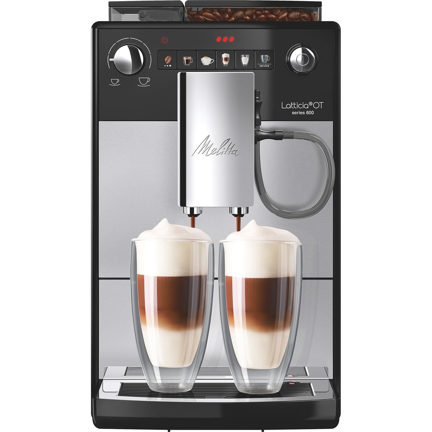 Melitta Latticia OT - Kaffeevollautomat mit Milchsystem, Kaffeemaschine mit Mahlwerk für z. B. Kaffee oder Cappuccino