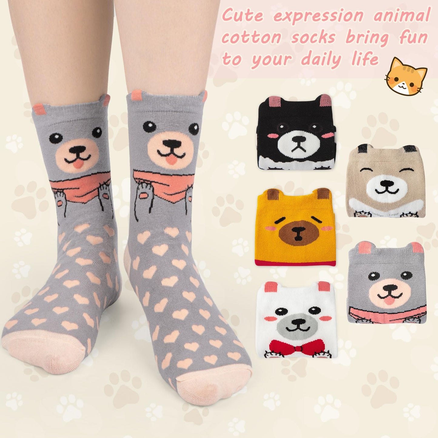 Chalier Cozy 5 Paar Damen Socken Hunde Katzen Motiven, Baumwolle