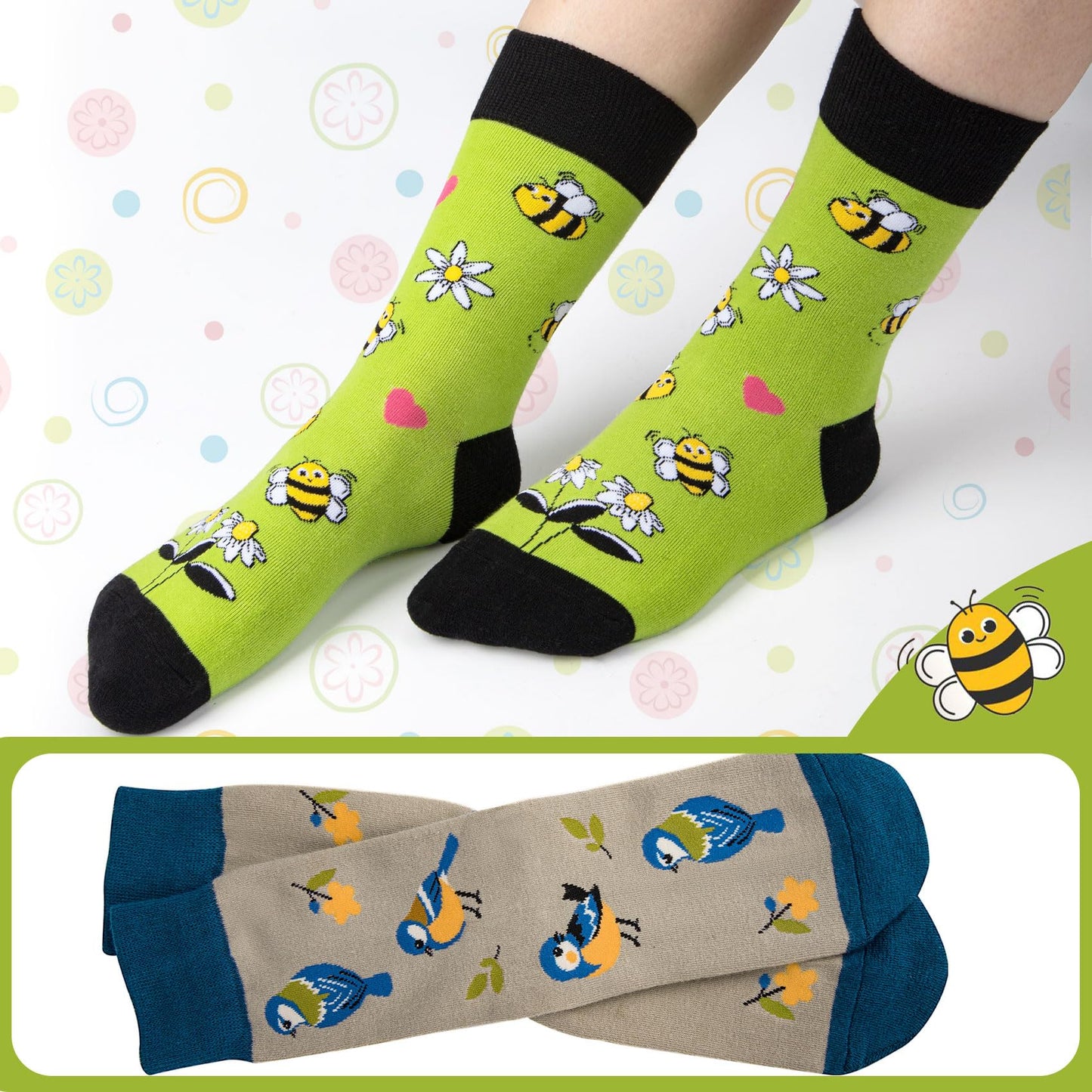 Chalier Cozy 5 Paar Damen Socken Hunde Katzen Motiven, Baumwolle