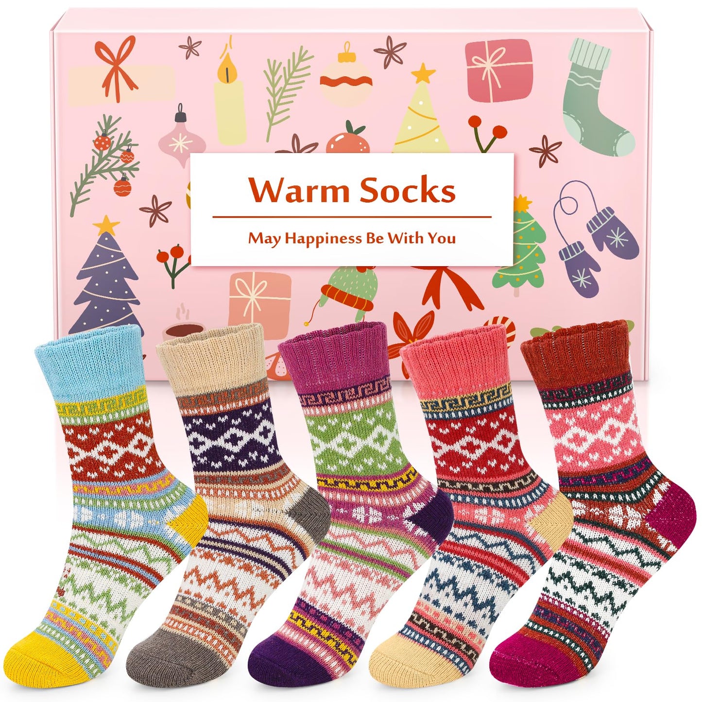 Airabc 5 Pairs of Women's Thermal Socks, Warm Winter Socks, Colourful Cosy and Breathable