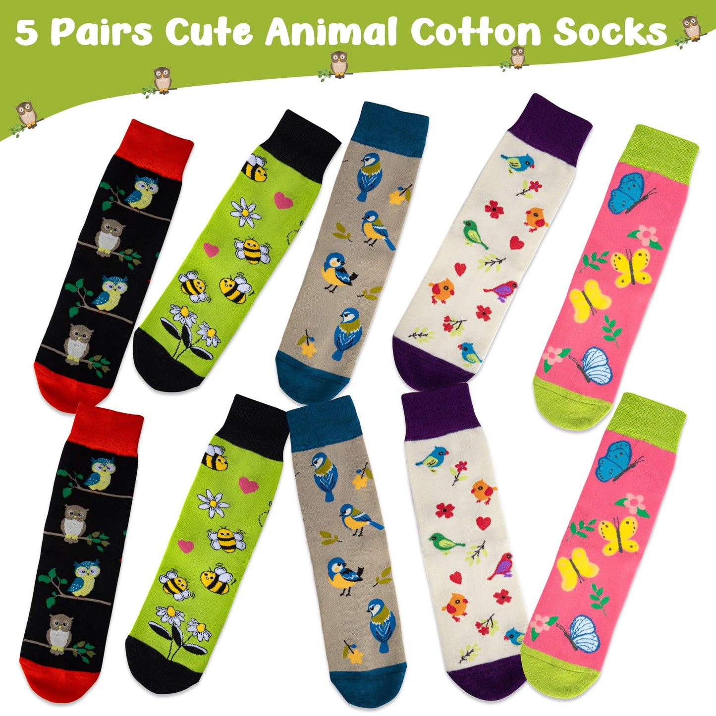 Chalier Cozy 5 Paar Damen Socken Hunde Katzen Motiven, Baumwolle