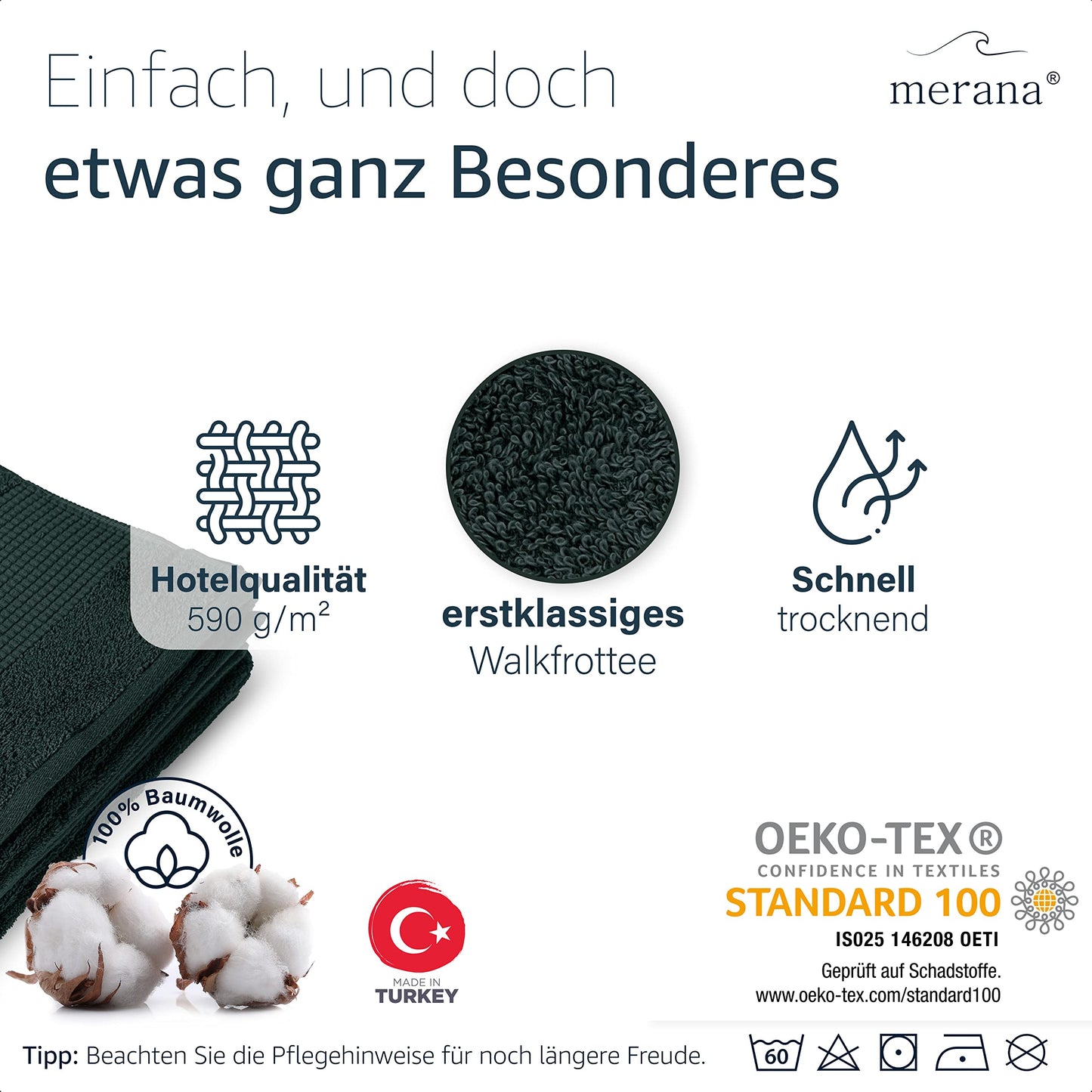 Merana Rome Handtuch Set | saugstark, weich und fusselfrei | Frottier Luxus Qualität | 100% Baumwolle | Oeko-TEX | 4 x Gästetücher (30x50cm))